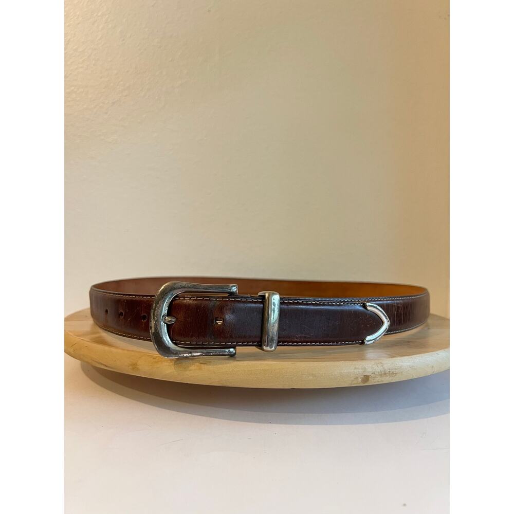 Vintage Handmade Tanned Genuine Cowhide Uruguay Made Silver Tipped Belt Size XL